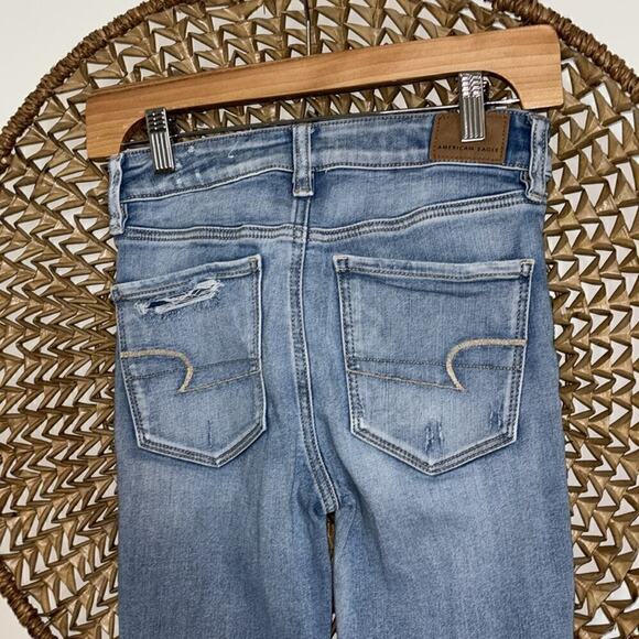 American Eagle Next Level hi rise jeggings crop stretch frayed jeans size 2 - Picture 5 of 8